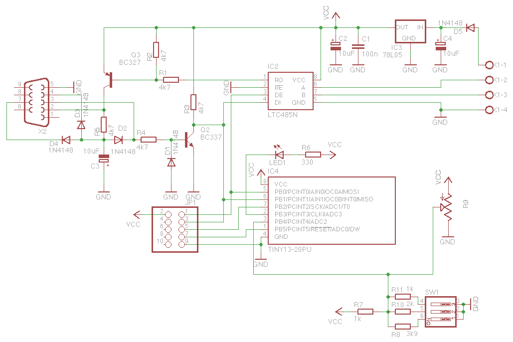 Simple RS-232 to RS-485 converter with automatic driver control